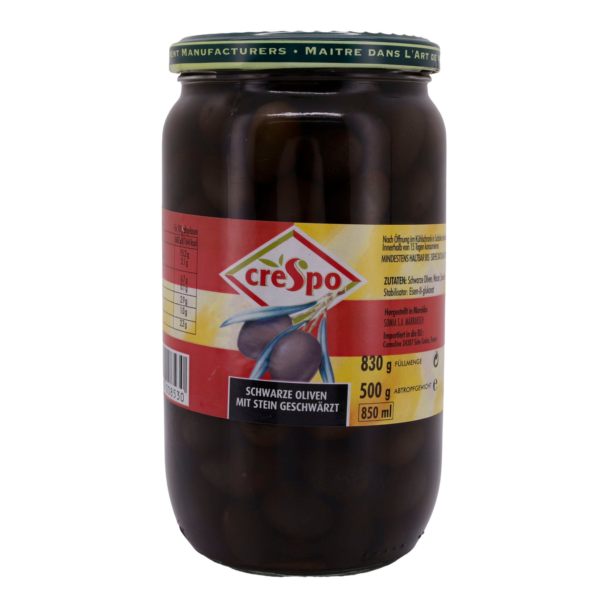 Oliven Crespo | Schwarze Oliven mit Stein | Mediterraner Genuss | 830g CRESPO